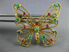 ESTATE LARGE 2.0CT AAA MULTI GEM 14K YELLOW GOLD 3D CLASSIC BUTTERFLY PIN BROOCH