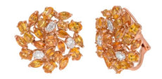 10.98CT DIAMOND & AAA YELLOW SAPPHIRE 18K ROSE GOLD MULTI SHAPE CLIP ON EARRINGS