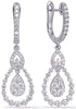 1.21CT DIAMOND 14KT WHITE GOLD CLUSTER OPEN TEAR DROP LEVERBACK HANGING EARRINGS