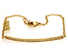 ESTATE .12CT DIAMOND 14KT YELLOW GOLD 3D ROUND CLASSIC BAR BEADED CHARM BRACELET