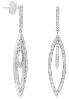 .55CT DIAMONDS 14KT WHITE GOLD ROUND & BAGUTTE MARQUISE SHAPE HANGING EARRINGS