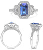 2.38CT DIAMOND & AAA SAPPHIRE PLATINUM EMERALD CUT & ROUND HALO ENGAGMENT RING