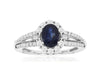 1.56CT DIAMOND & AAA SAPPHIRE 14KT WHITE GOLD OVAL ROUND & BAGUETTE FLOWER RING