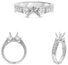 .90CT DIAMOND 14KT WHITE GOLD 3D ROUND 3 STONE 4 PRONG FILIGREE SEMI MOUNT RING