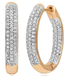 .50CT DIAMOND 14KT ROSE GOLD CLASSIC 3 ROW PAVE INSIDE OUT HOOP HANGING EARRINGS