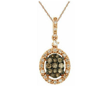 .28CT WHITE & FANCY CHOCOLATE DIAMOND 14KT ROSE GOLD OVAL CLUSTER HALO PENDANT