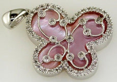 .33CT DIAMOND & AAA MOTHER OF PEARL 14KT WHITE GOLD BUTTERFLY FILIGREE PENDANT