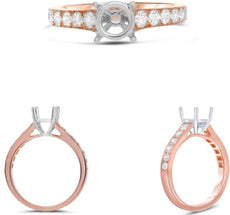 .56CT DIAMOND 14KT ROSE & WHITE GOLD 3D ROUND 4 PRONG SEMI MOUNT ENGAGEMENT RING