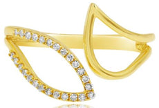 ESTATE .14CT DIAMOND 14K YELLOW GOLD 3D CLASSIC DOUBLE LEAF CRISS CROSS FUN RING