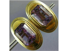 ANTIQUE EXTRA LARGE AAA AMETHYST 14KT YELLOW GOLD EMERALD CUT OVAL EARRINGS