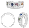 1.06CT DIAMOND & AAA MULTI COLOR SAPPHIRE 14KT WHITE GOLD MULTI SHAPE FUN RING