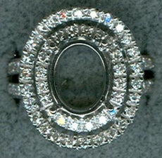 .65CT DIAMOND 18KT WHITE GOLD 3D DOUBLE HALO 4 PRONG SEMI MOUNT ENGAGEMENT RING