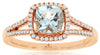 1.04CT DIAMOND & AAA AQUAMARINE 14KT ROSE GOLD SQUARE HALO FRIENDSHIP LOVE RING