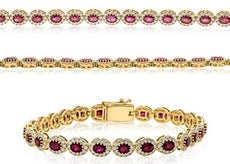 8.25CT DIAMOND & AAA RUBY 14KT YELLOW GOLD 3D OVAL & ROUND MULTI FLORAL BRACELET