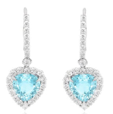 10.3CT DIAMOND & AAA AQUAMARINE 18KT WHITE GOLD 3D HEART SHAPE & ROUND EARRINGS