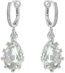 10.71CT DIAMOND & AAA GREEN AMETHYST 14KT WHITE GOLD 3D FLOWER HANGING EARRINGS