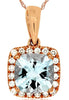 .96CT DIAMOND & AAA AQUAMARINE 14K ROSE GOLD CUSHION & ROUND SQUARE HALO PENDANT
