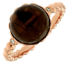 4.62CT DIAMOND & AAA SMOKEY TOPAZ 14KT ROSE GOLD ROUND CABOCHON 3 STONE FUN RING