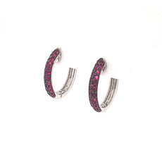ESTATE .68CT AAA RUBY 18KT WHITE GOLD 3D CLASSIC HUGGIE HOOP HANGING EARRINGS