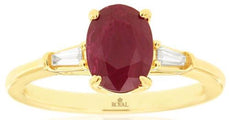 1.34CT DIAMOND & AAA RUBY 14KT YELLOW GOLD OVAL & BAGUETTE 3 STONE CLASSIC RING