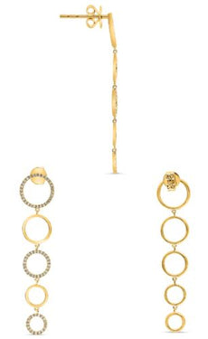 .31CT DIAMOND 14KT YELLOW GOLD 3D ROUND MULTI CIRCULAR GRADUATING FUN EARRINGS