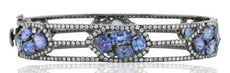 13.7CT DIAMOND & AAA TANZANTINE 18KT WHITE GOLD OVAL & ROUND 3D BANGLE BRACELET