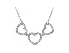 ESTATE .15CT DIAMOND 14KT WHITE GOLD 3D CLASSIC TRIPLE OPEN HEART LOVE NECKLACE