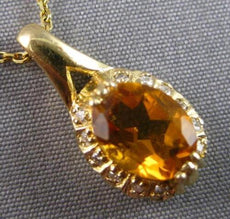 1.57CT DIAMOND & AAA CITRINE 14KT YELLOW GOLD FLOWER TEAR DROP FLOATING PENDANT
