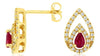 .69CT DIAMOND & AAA RUBY 14KT YELLOW GOLD 3D PEAR SHAPE & ROUND HANGING EARRINGS