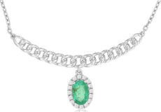 .51CT DIAMOND & AAA EMERALD 14KT WHITE GOLD 3D OVAL & ROUND FLORAL LOVE NECKLACE