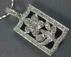 ANTIQUE .43CT DIAMOND 18KT WHITE GOLD RECTANGULAR FILIGREE FLOWER PENDANT 11364