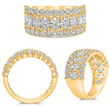 2.13CT DIAMOND 18KT YELLOW GOLD 3D ROUND & OVAL 3 ROW SEMI ETERNITY WEDDING RING