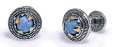 AAA CABOCHON TURQUOISE 18KT YELLOW GOLD & 925 SILVER CIRCULAR FILIGREE CUFFLINKS