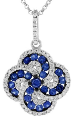 1.03CT DIAMOND & AAA SAPPHIRE 14KT WHITE GOLD 3D ROUND FLOWER FLOATING PENDANT