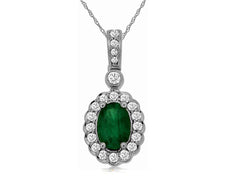 .95CT DIAMOND & AAA EMERALD 14KT WHITE GOLD OVAL & ROUND FLOWER FLOATING PENDANT