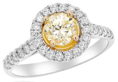 1.26CT WHITE & FANCY YELLOW DIAMOND 14K 2 TONE GOLD CLASSIC HALO ENGAGEMENT RING