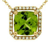 2.14CT DIAMOND & AAA PERIDOT 14KT YELLOW GOLD 3D CUSHION SQUARE OCTAGON NECKLACE
