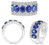 WIDE 4.5CT DIAMOND & AAA SAPPHIRE 18K WHITE GOLD ROUND & OVAL CLASSIC 3 ROW RING