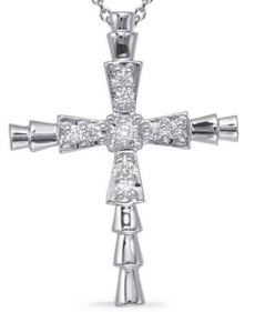 ESTATE .15CT DIAMOND 14KT WHITE GOLD 3D GRADUATING CROSS FLOATING PENDANT