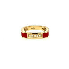 ESTATE .05CT DIAMOND & RED ENAMEL 18KT YELLOW GOLD CLASSIC SQUARE FUN RING