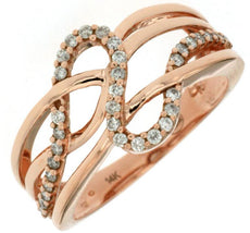 .28CT DIAMOND 14KT WHITE & ROSE GOLD 3D MULTI ROW CRISS CROSS SWIRL FUN RING