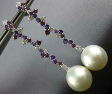2.10CT DIAMOND & AAA AMETHYST & SOUTH SEA PEARL 18KT WHITE GOLD HANGING EARRINGS