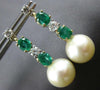1.88CT DIAMOND AAA EMERALD & SOUTH SEA PEARL 14K 2 TONE GOLD OVAL EARRINGS 27171