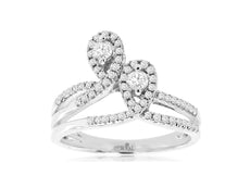 .43CT DIAMOND 14K WHITE GOLD 3D ROUND DOUBLE LEAF SOLITAIRE FRIENDSHIP LOVE RING