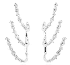 ESTATE .21CT DIAMOND 14KT WHITE GOLD MULTI LEAF FUN EAR CLIMBER HANGING EARRINGS