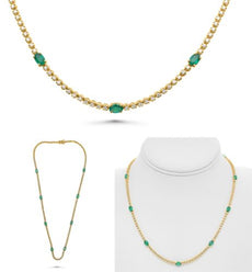 5.20CT DIAMOND & AAA EMERALD 14KT YELLOW GOLD OVAL & ROUND BY THE YARD NECKLACE