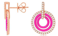 .32CT DIAMOND & PINK ENAMEL 14KT ROSE GOLD 3D MULTI CIRCULAR FUN EARRINGS