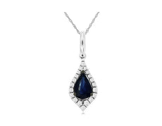 .62CT DIAMOND & AAA SAPPHIRE 14KT WHITE GOLD PEAR SHAPE & ROUND FLOATING PENDANT