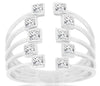 WIDE .75CT DIAMOND 14KT WHITE GOLD 3D PRINCESS MULTI ROW CRISS CROSS LOVE RING
