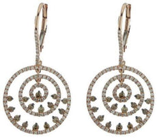 1.14CT WHITE & CHOCOLATE FANCY DIAMOND 14KT ROSE GOLD 3D MULTI CIRCULAR EARRINGS